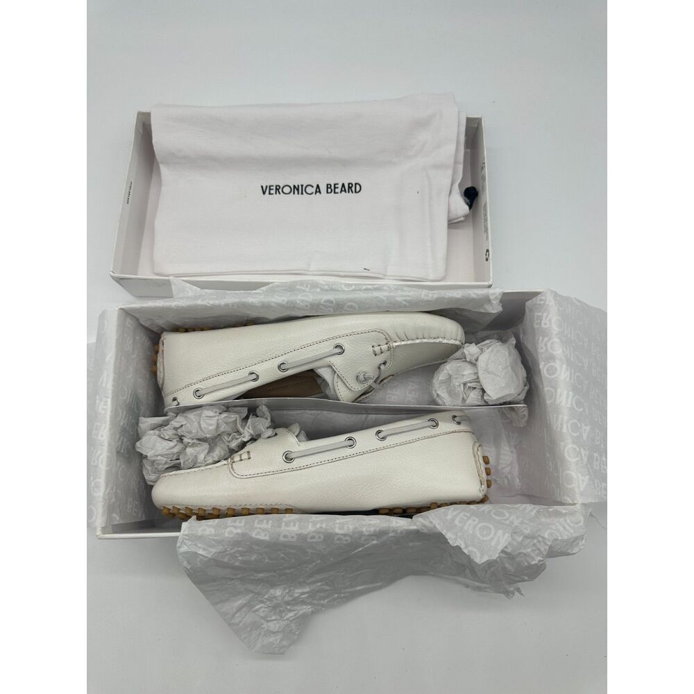 Veronica Beard Jia Boater Loafer Sz 7 M Upper Leather Coconut White NWT - Picture 8 of 10